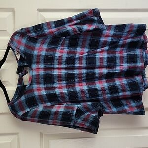 Entro 3/4 Sleeve Blue & Red Plaid Top